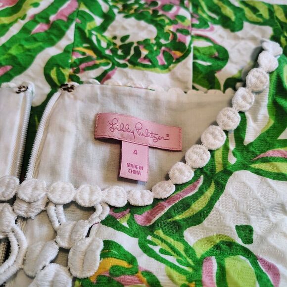 Lilly Pulitzer Rosie Shift Dress Size 4 Green Pink Tropical Print Cotton - Picture 5 of 10